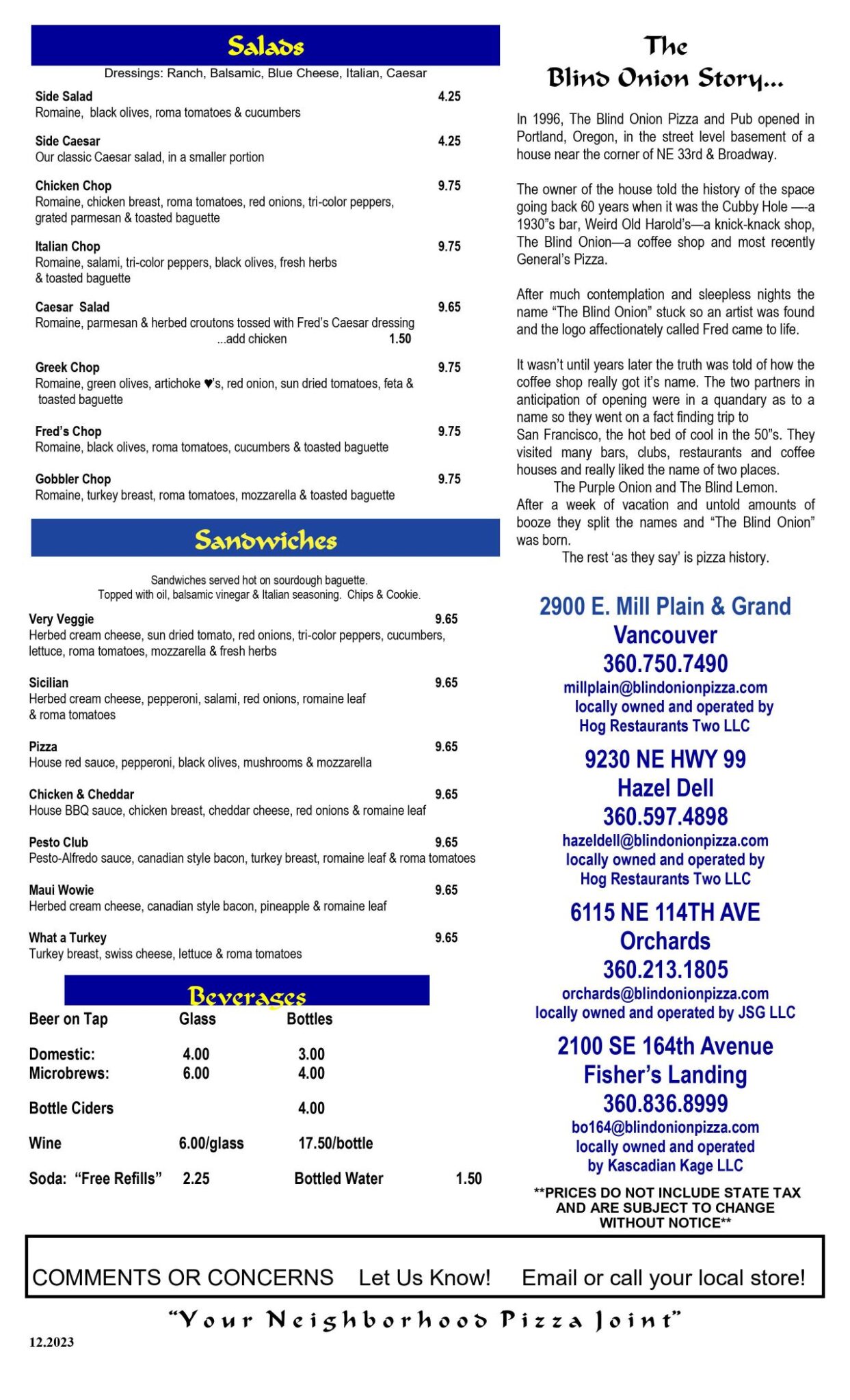 Blind Onion Pizza and Pub in Vancouver, Washington